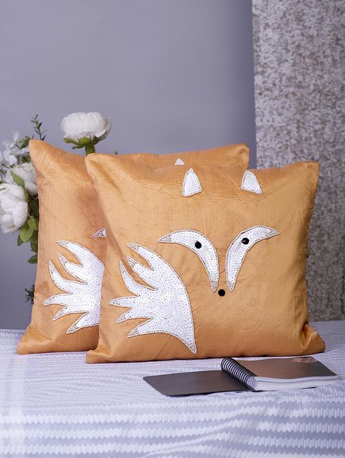 alina decor peach embroidered set of 2 cushion covers - 18328572 - Very Small Image - 1