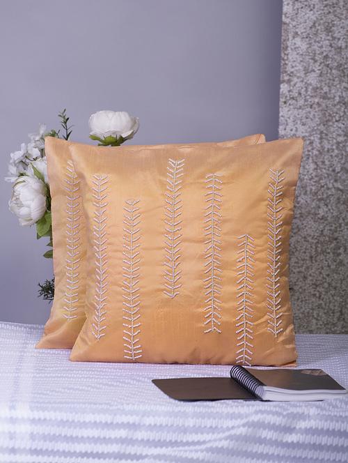 alina decor peach embroidered set of 2 cushion covers - 18328584 - Very Small Image - 1