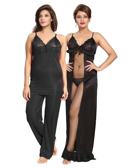 lace detail solid combo nightwear set  - 18329135 - Very Small Image - 1