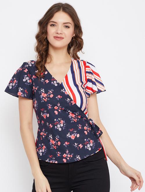 navy blue crepe wrap top - 18329263 - Very Small Image - 1