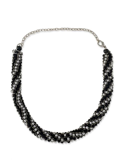 black & silver braided necklace - 18330 - Very Small Image - 1