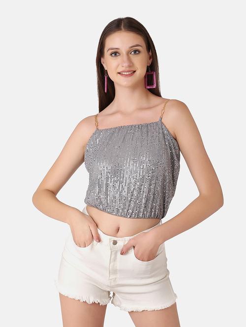 women's crop shoulder strap top - 18330085 - Very Small Image - 1