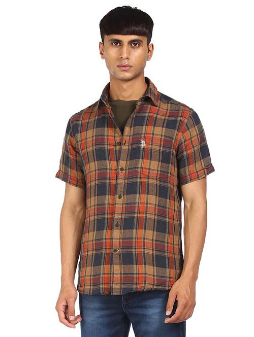 rust checkered casual shirt - 18330595 - Very Small Image - 1