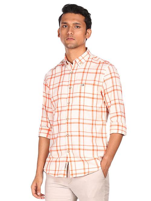 orange checkered casual shirt - 18330660 - Very Small Image - 1