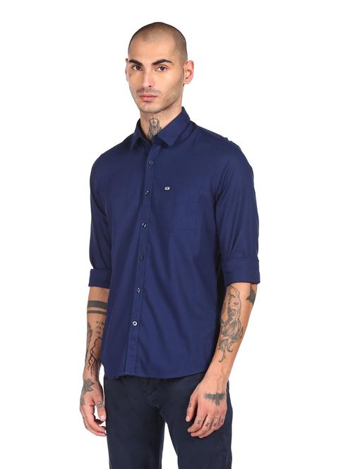 blue solid casual shirt - 18330764 - Very Small Image - 1