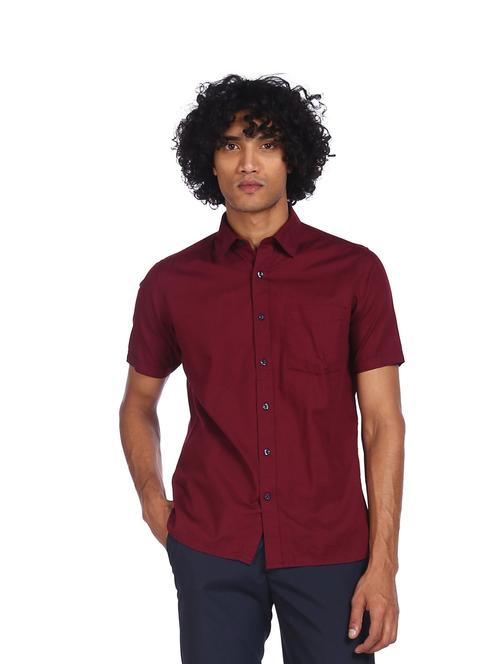 red  solid casual shirt - 18330922 - Very Small Image - 1