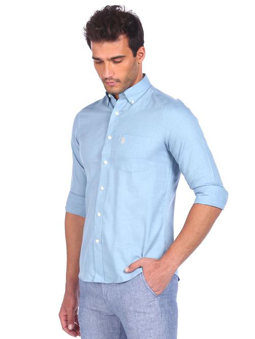 blue solid casual shirt - 18331047 - Very Small Image - 1