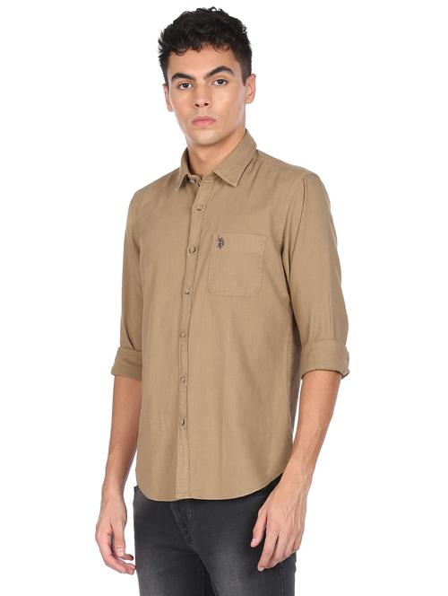 brown solid casual shirt - 18331372 - Very Small Image - 1