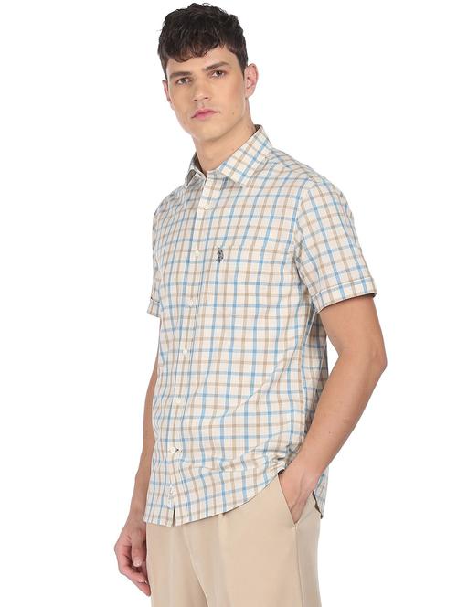 beige checkered casual shirt - 18331687 - Very Small Image - 1