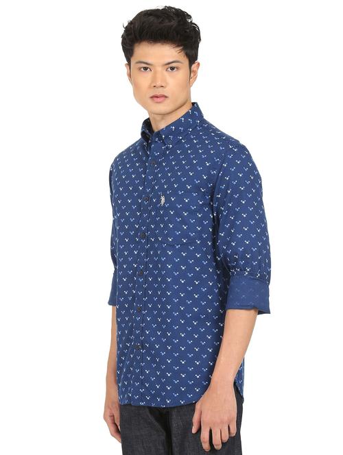 navy-blue printed casual shirt - 18331698 - Very Small Image - 1
