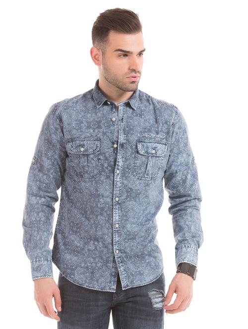blue printed casual shirt - 18331920 - Very Small Image - 1