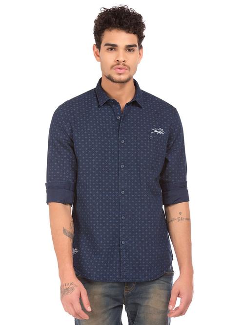 navy blue printed casual shirt  - 18331987 - Very Small Image - 1