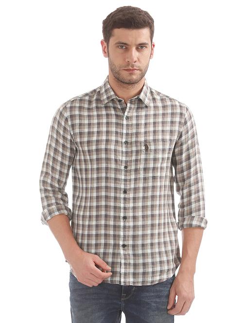 brown checkered casual shirt - 18332099 - Very Small Image - 1