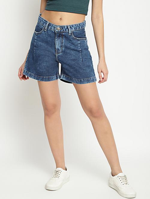 mid rise washed denim shorts  - 18332305 - Very Small Image - 1