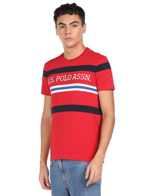 red crew neck striped t-shirt  - 18332369 - Very Small Image - 1
