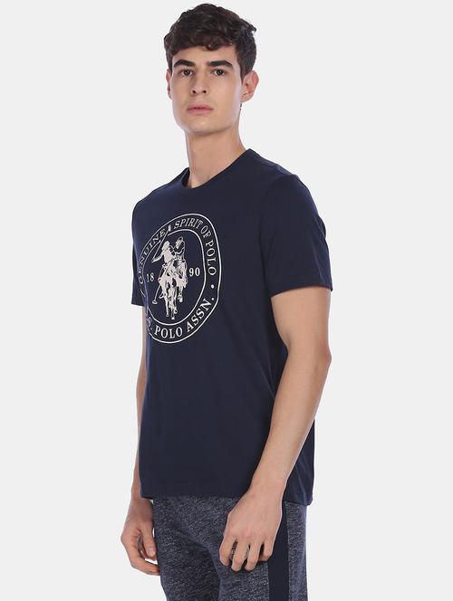 navy blue chest printed t-shirt - 18332376 - Very Small Image - 1