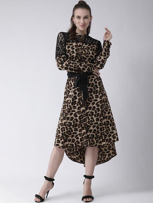 brown printed fit & flare dress - 18333640 - Very Small Image - 1