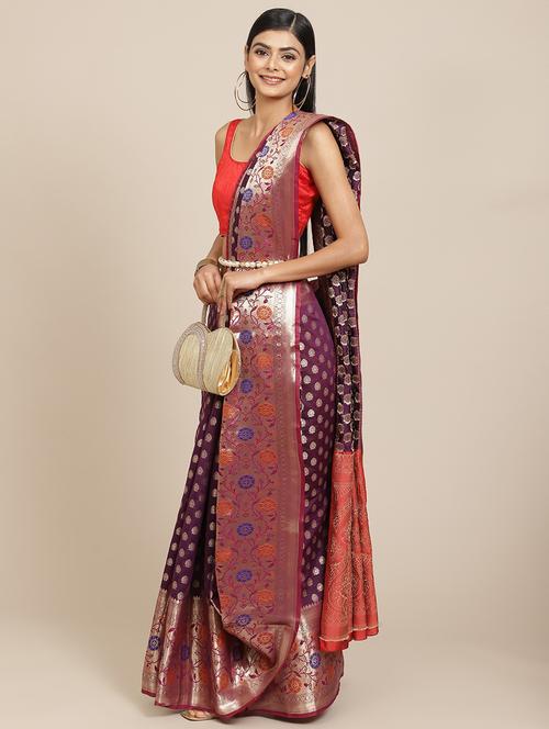 ethnic motifs woven saree  with blouse - 18334103 - Very Small Image - 1