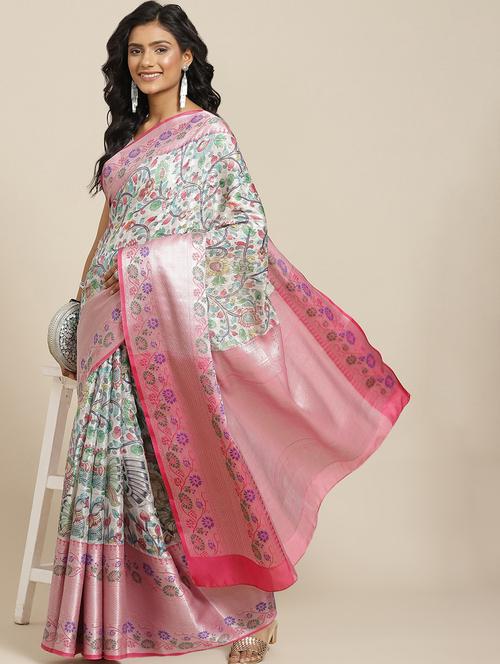 multi colored printed saree with blouse - 18334109 - Very Small Image - 1