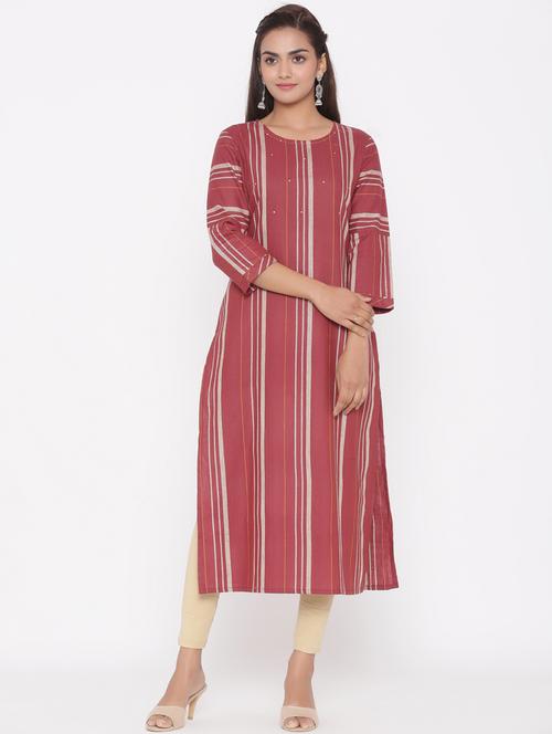 Striped Straight Kurta - 18334391 - Very Small Image - 1