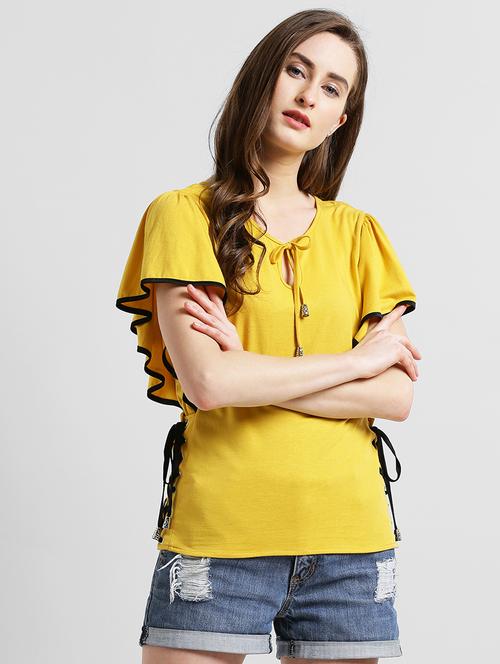 tie up neck solid ruffle top - 18334867 - Very Small Image - 1