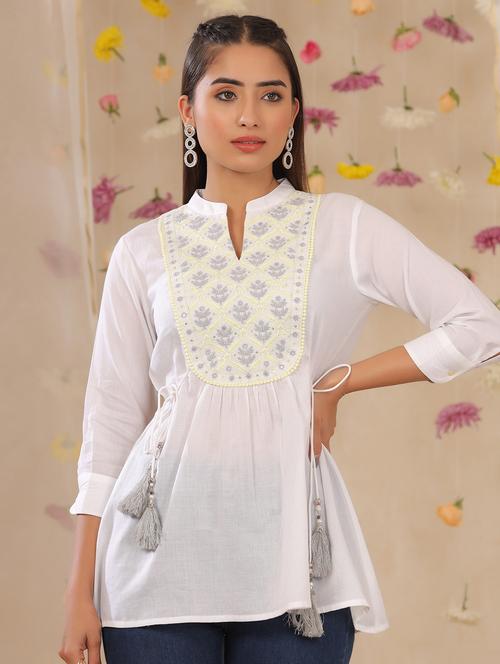 white embroidered a-line tunic - 18335068 - Very Small Image - 1
