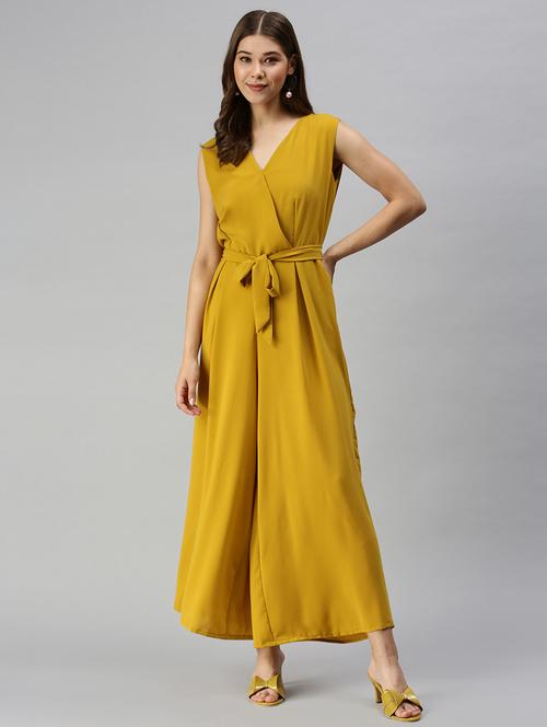 tie front solid full leg jumpsuit - 18336959 - Very Small Image - 1