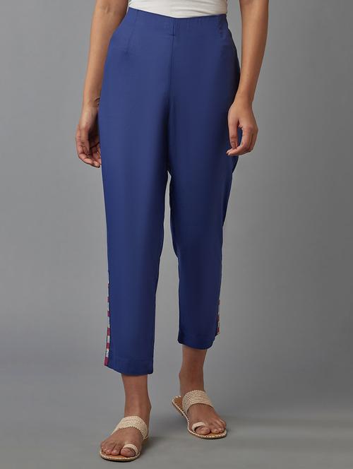 blue solid straight pant - 18337017 - Very Small Image - 1