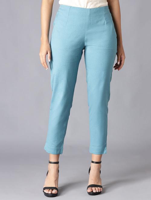 blue solid straight pant - 18337022 - Very Small Image - 1