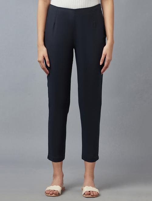 blue solid straight pant - 18337027 - Very Small Image - 1