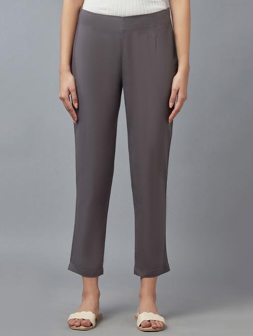 grey solid straight pant - 18337028 - Very Small Image - 1