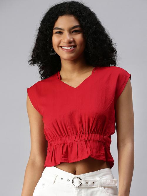 women's crop v neck top - 18337149 - Very Small Image - 1
