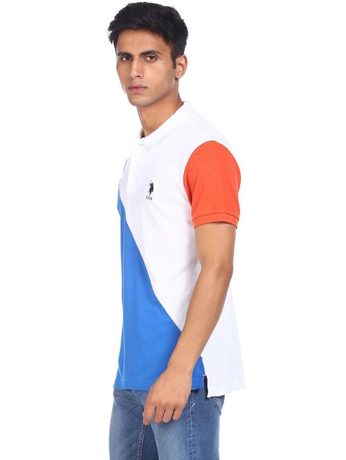 white color-blocked polo t-shirt - 18337781 - Very Small Image - 1