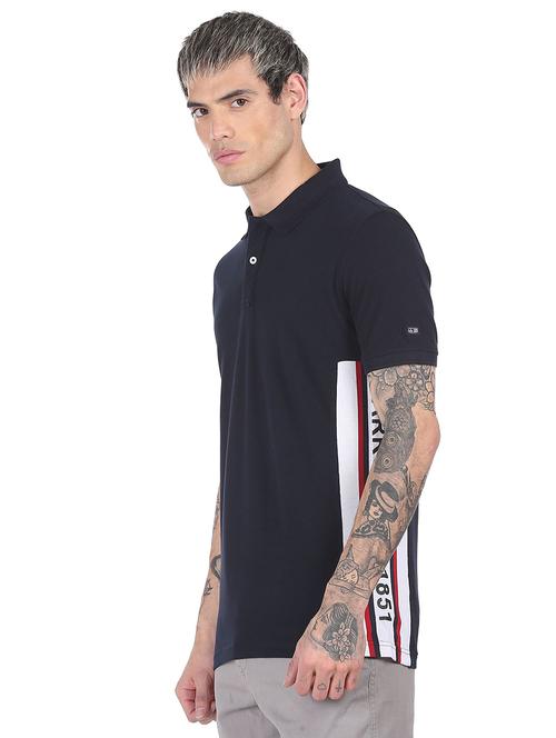 navy blue printed polo t-shirt - 18337839 - Very Small Image - 1