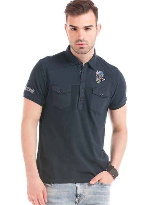 blue  solid polo  t-shirt - 18337948 - Very Small Image - 1