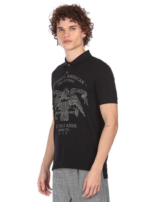 black printed polo t-shirt - 18337978 - Very Small Image - 1