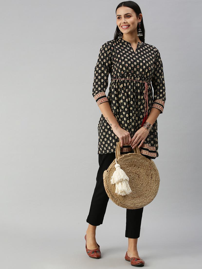 mandarin neck printed flared kurti - 18338320 - Zoom Image - 3