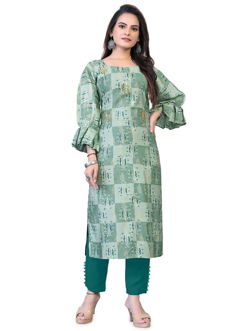 green floral straight kurta - 18338458 - Very Small Image - 1