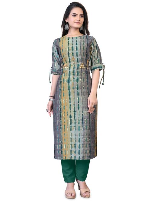 grey printed straight kurta - 18338464 - Very Small Image - 1