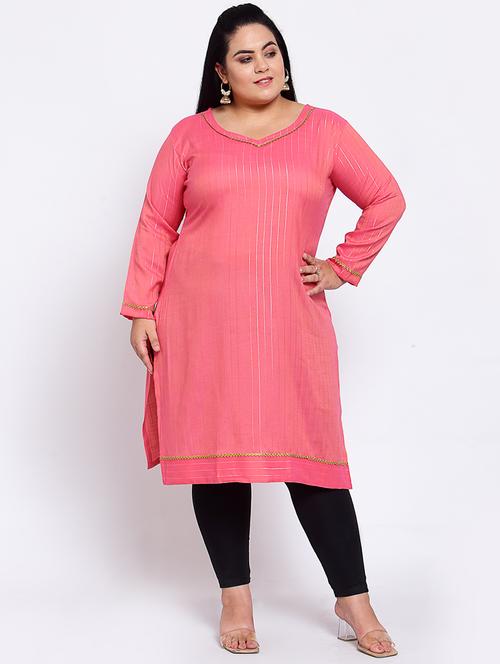pink solid straight kurta - 18340708 - Very Small Image - 1
