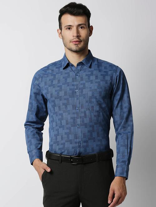 blue printed formal shirt - 18341619 - Very Small Image - 1