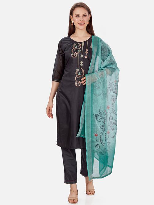 black printed kurta pant set - 18341641 - Very Small Image - 1