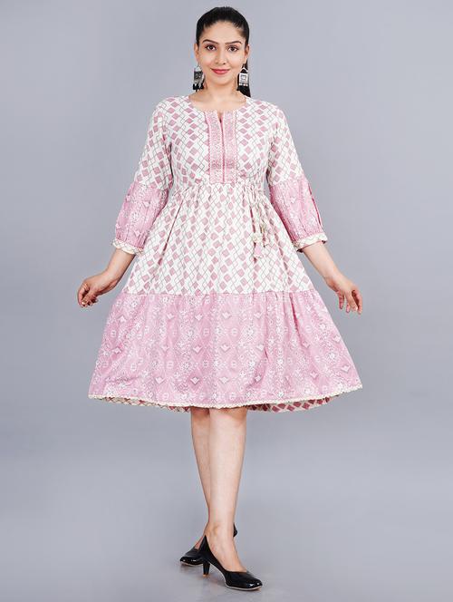 pink printed flared ethnic dress - 18342798 - Very Small Image - 1