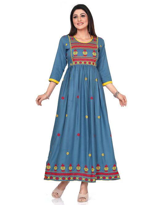 blue rayon flared gown - 18343069 - Very Small Image - 1