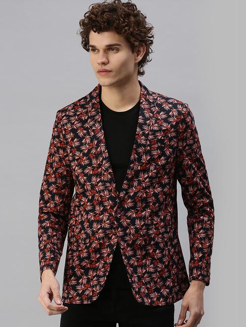 navy blue printed casual blazer - 18344819 - Very Small Image - 1