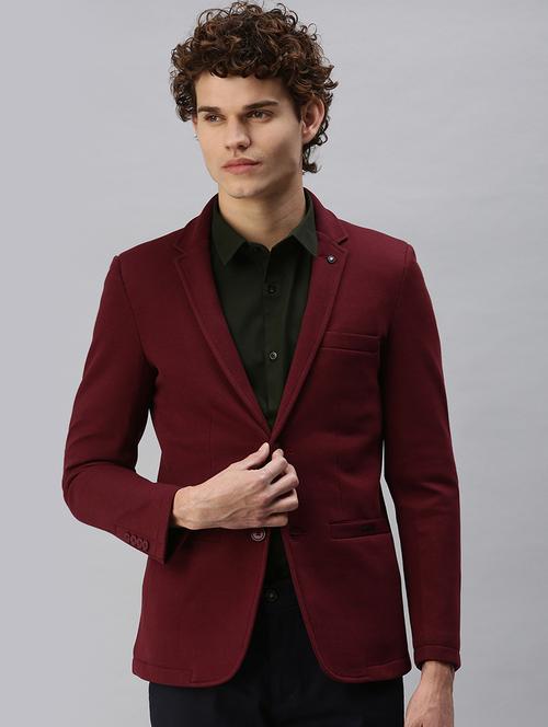 maroon solid casual blazer - 18344822 - Very Small Image - 1