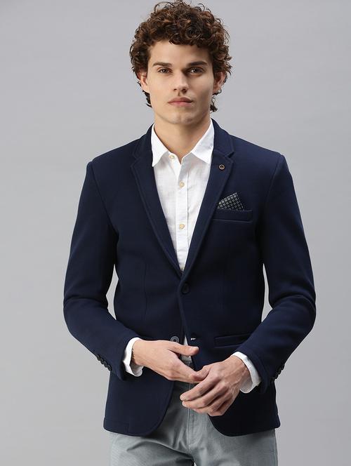 navy blue solid casual blazer - 18344829 - Very Small Image - 1