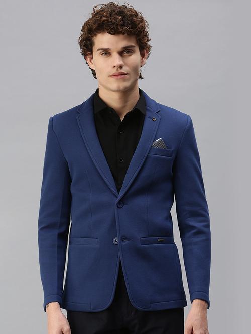 blue solid casual blazer - 18344832 - Very Small Image - 1
