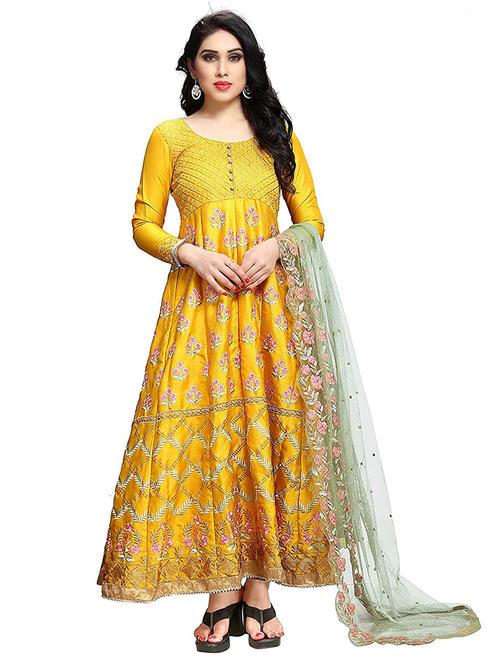 yellow silk semistitched suit - 18344892 - Very Small Image - 1