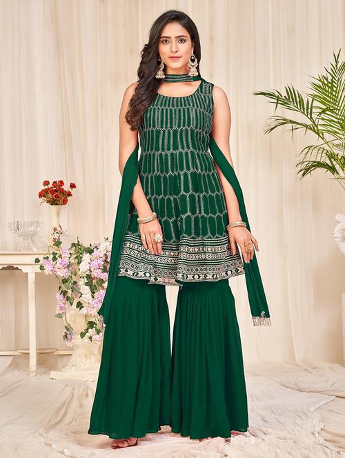 embroidered unstitched sharara suit set - 18345925 - Very Small Image - 1